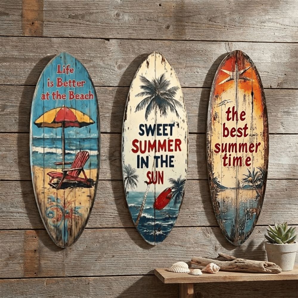 Summer Wooden Surfboards Wall Decor Colorful Beach Decor Wall Art  Festival Decor