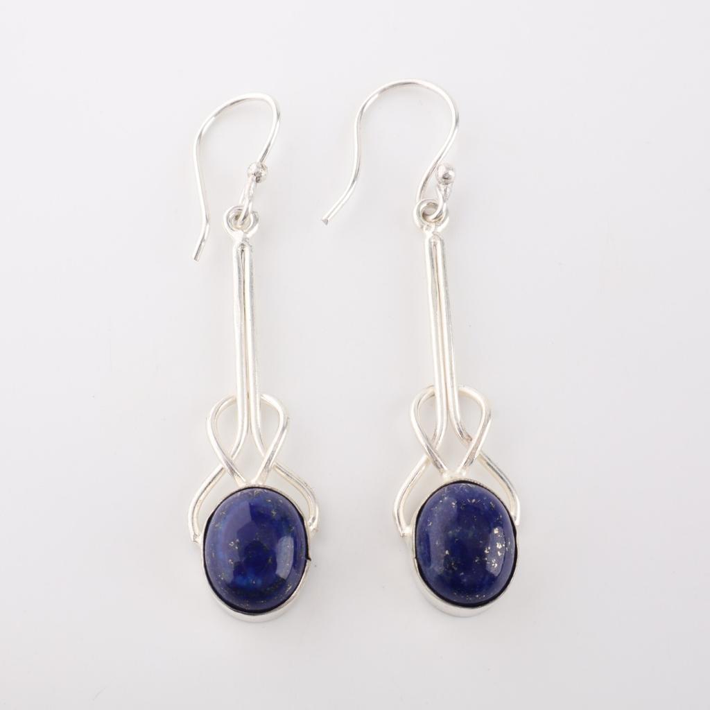 Натуральный камень лазурит, серебро 925 пробы, ювелирные изделия ручной работы, серьги 1,76" EE-171-22