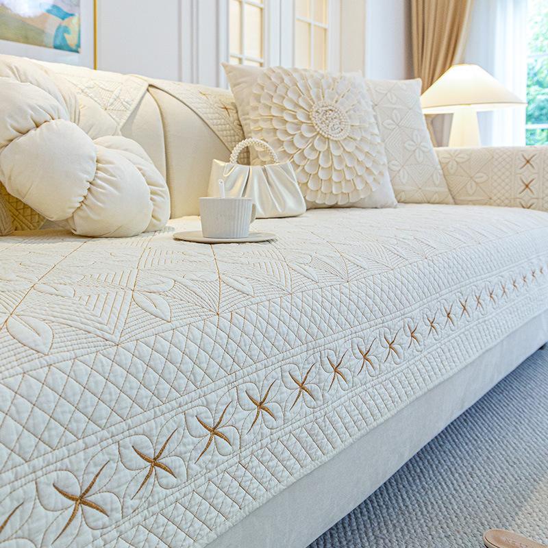 Хлопковый чехол для дивана с вышивкой для гостиной, зимняя теплая нескользящая подушка для дивана, скандинавское L-образное диванное полотенце, защитный чехол для дивана