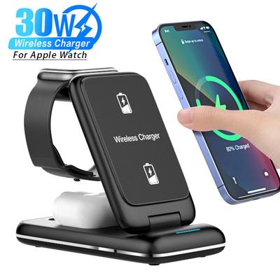 30 Вт Складная Быстрая Беспроводная Зарядная Подставка 3 в 1 Для iPhone 16 15 14 13 12 11 Watch 8 7 6 Airpods Pro Зарядная Док-станция