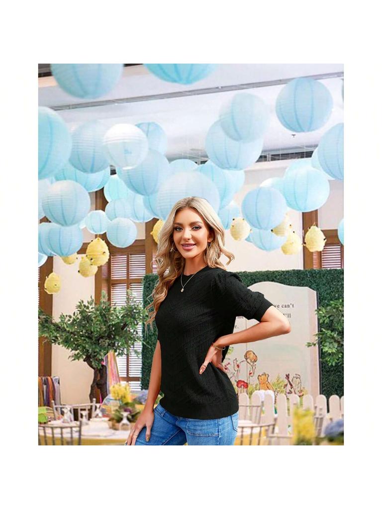 Women's Dot Knit Pullover Sweater Short Sleeve Cute Summer Blouse Top