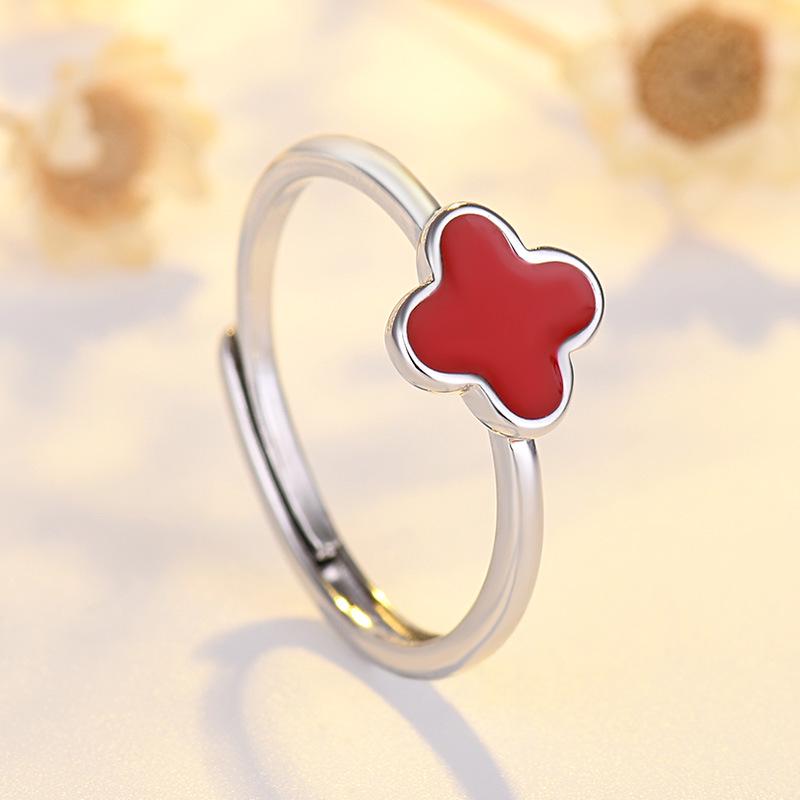 Элегантное черное кольцо с четырьмя листочками клевера – серебро и розовое золото, универсальный парный дизайн