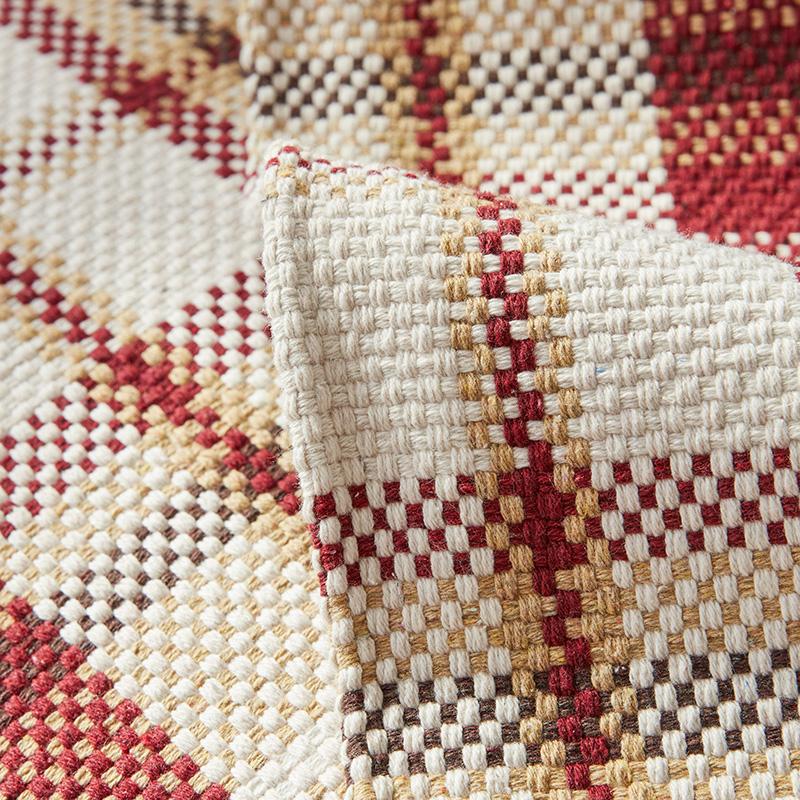 Cotton Linen Plaid Pattern Slipcovers for Living Room, Geometric Sofa Covers, Anti-Slip, Dustproof Couch Covers, Red and Beige