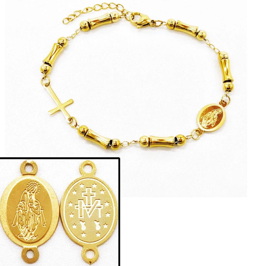 Women's Gold Bamboo Bead & Cross Guardian Bracelet