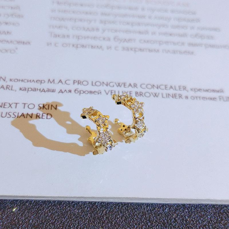 Серьги в виде пятиконечной звезды, новый стиль, корейский темперамент, золотые серьги-клипсы с имитацией циркония, без отверстий для ушей