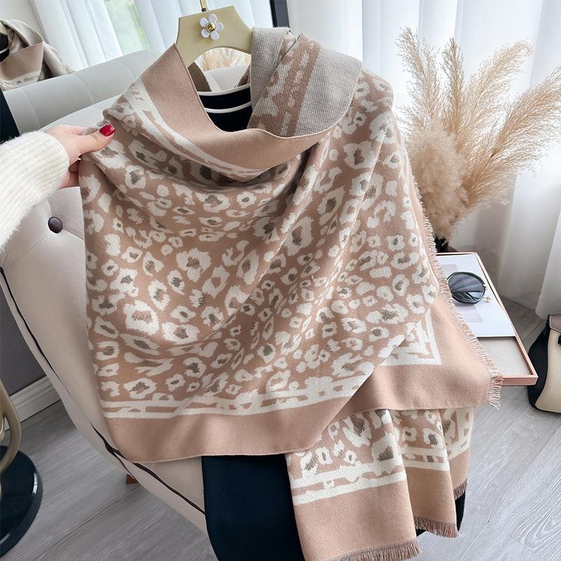 Легкая роскошь Теплая универсальная шаль Накидка двойного назначения Корейская версия Принт леопардовый принт Текстура Утолщенный шарф Женский