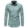 Мужская мода, повседневная приталенная рубашка с длинным рукавом, однотонная рубашка, топ, блузка
