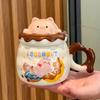 Cute Three-dimensional Cake Pig Cup Gift Box for Girls' High-value Ceramic Mug with Lid Spoon As a Gift