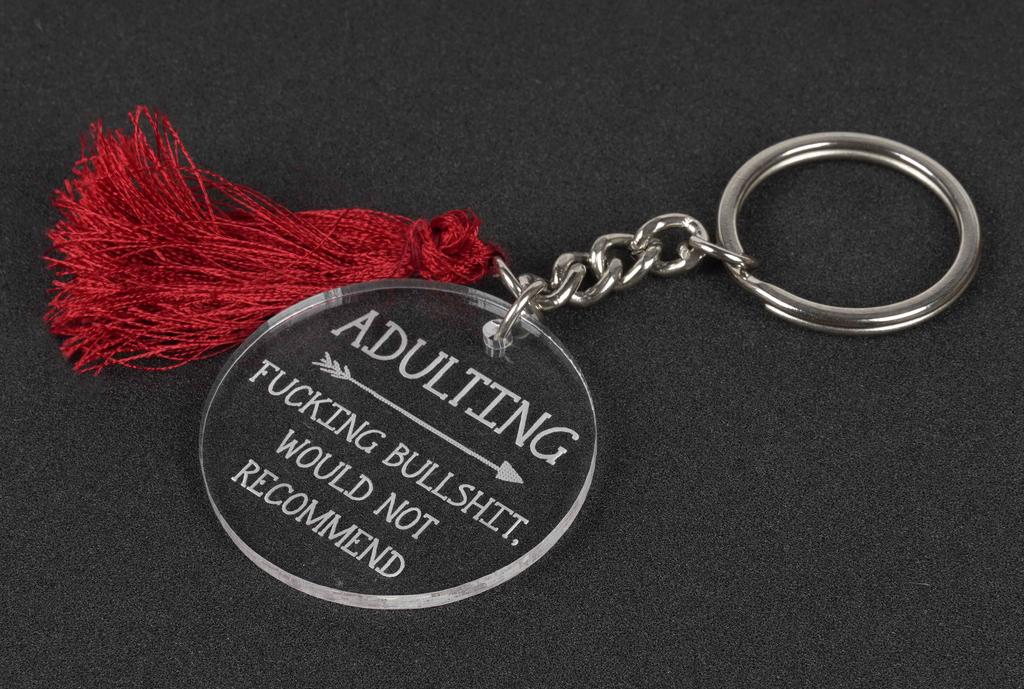 Inkdotpot Funny Keychain, Adulting Not Recommend Acrylic Engraved Keychain, Funny Adult Sarcastic Novelty