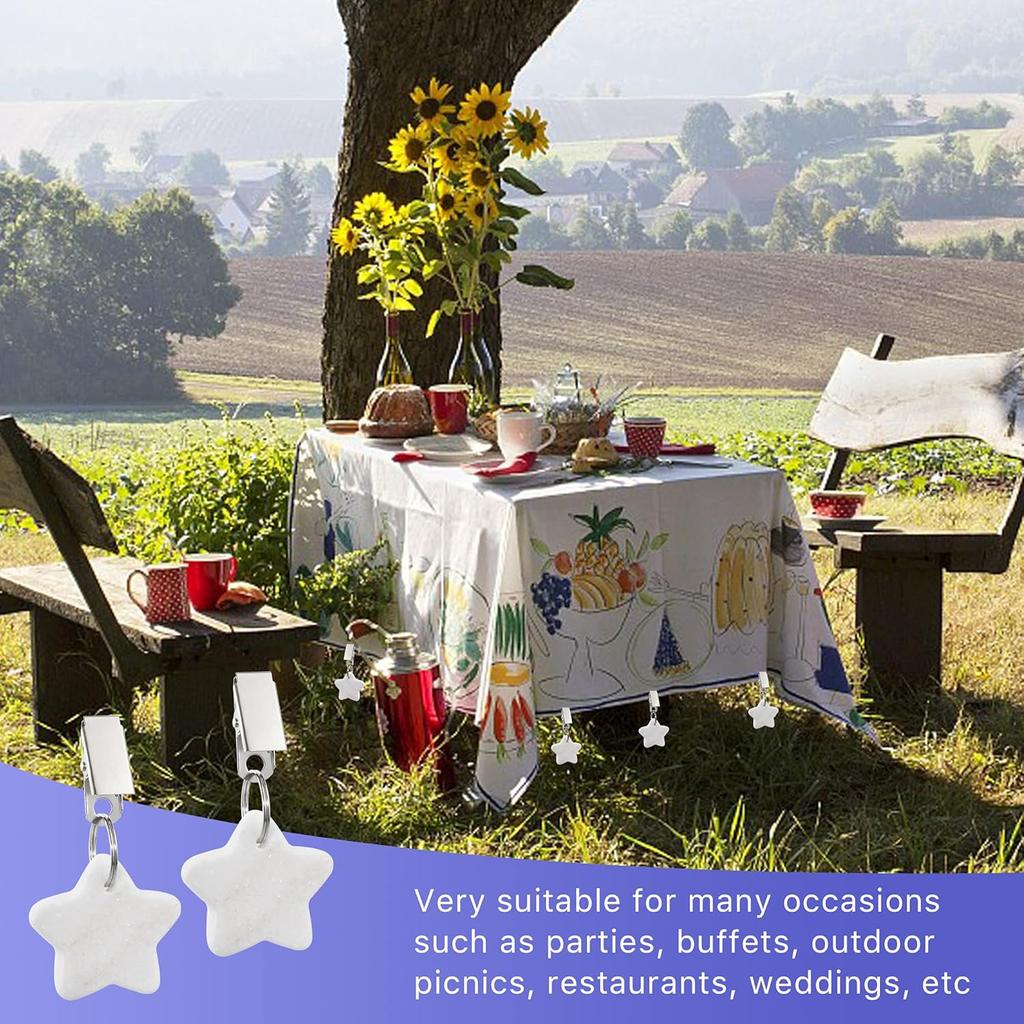Metal Clip Tablecloth Weights Star Table Cover Weights Stone Table Weights Hangers Tablecloth Pendant for Picnic Dinner Teardrop