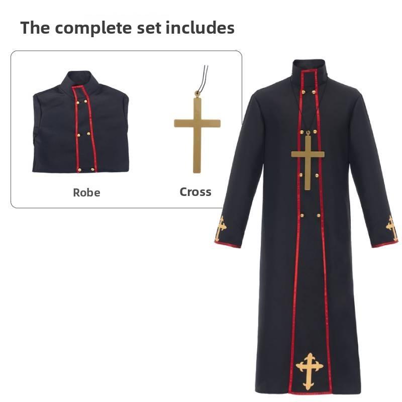 Gothic Priest Costume With Long Sleeve Jacket And Printed Details For Events