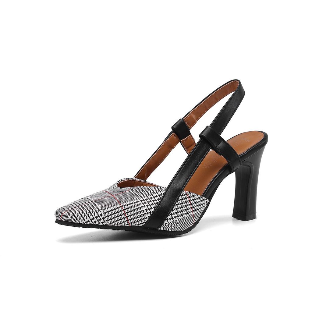 2019 новые модные элегантные женские босоножки в клетку корейской версии с острым носком и толстым каблуком