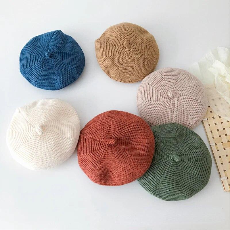 Красочные детские береты, вязаные шерстяные шапки для детей, модные детские шапочки, шапки для мальчиков и девочек, реквизит для фотосъемки, шляпа, сплошной цвет