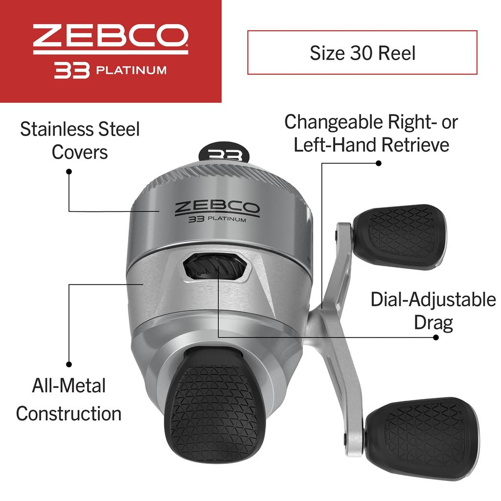Zebco 33 Platinum Spincast Fishing Reel Size 30 Reel Right Handed Gear Ratio Prespool 10 Lbs Zebco Cajun Line Silver Handed/Left 4.71 4.71