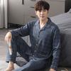 2pcs/Set Long-Sleeved Middle-Aged And Elderly Pajamas Men's Fall And Winter Casual Plus Size Black Men's Pajamas Homewear Breath