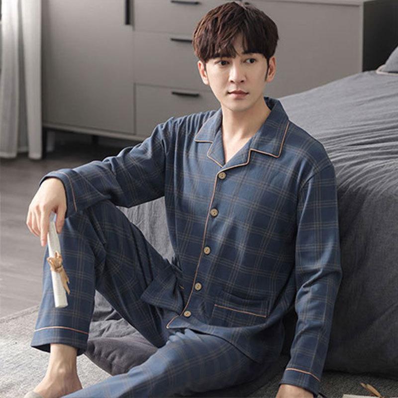 2pcs/Set Long-Sleeved Middle-Aged And Elderly Pajamas Men's Fall And Winter Casual Plus Size Black Men's Pajamas Homewear Breath