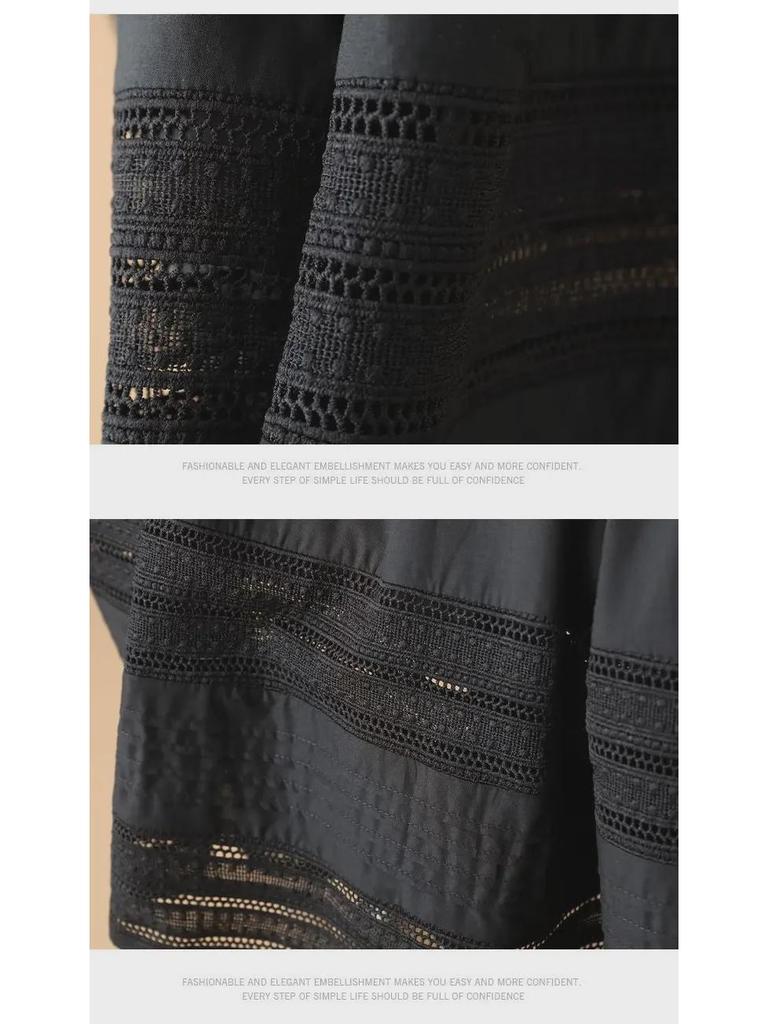 Осень 2025 г. Женская юбка А-силуэта с высокой талией, французский стиль, с кружевной отделкой