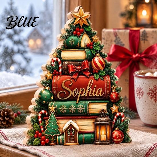 Wood Holiday Sign Wooden Christmas Table Sign Book Tree House Scarecrow Tabletop Rustic 2D Flat Decor for Mantel Shelf Desktop Seasonal Centerpiece