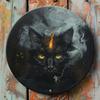 Стильная металлическая настенная art-композиция «Черный Кот» с огненным дизайном и светящимися желтыми глазами, декор для дома