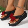 Fashion Sweet Red Bow Knot High Heel Flip Flops Women Fashion Open Toe Wedge Summer Slippers Lady New Anti-Slip Weightlight Slides Mujer