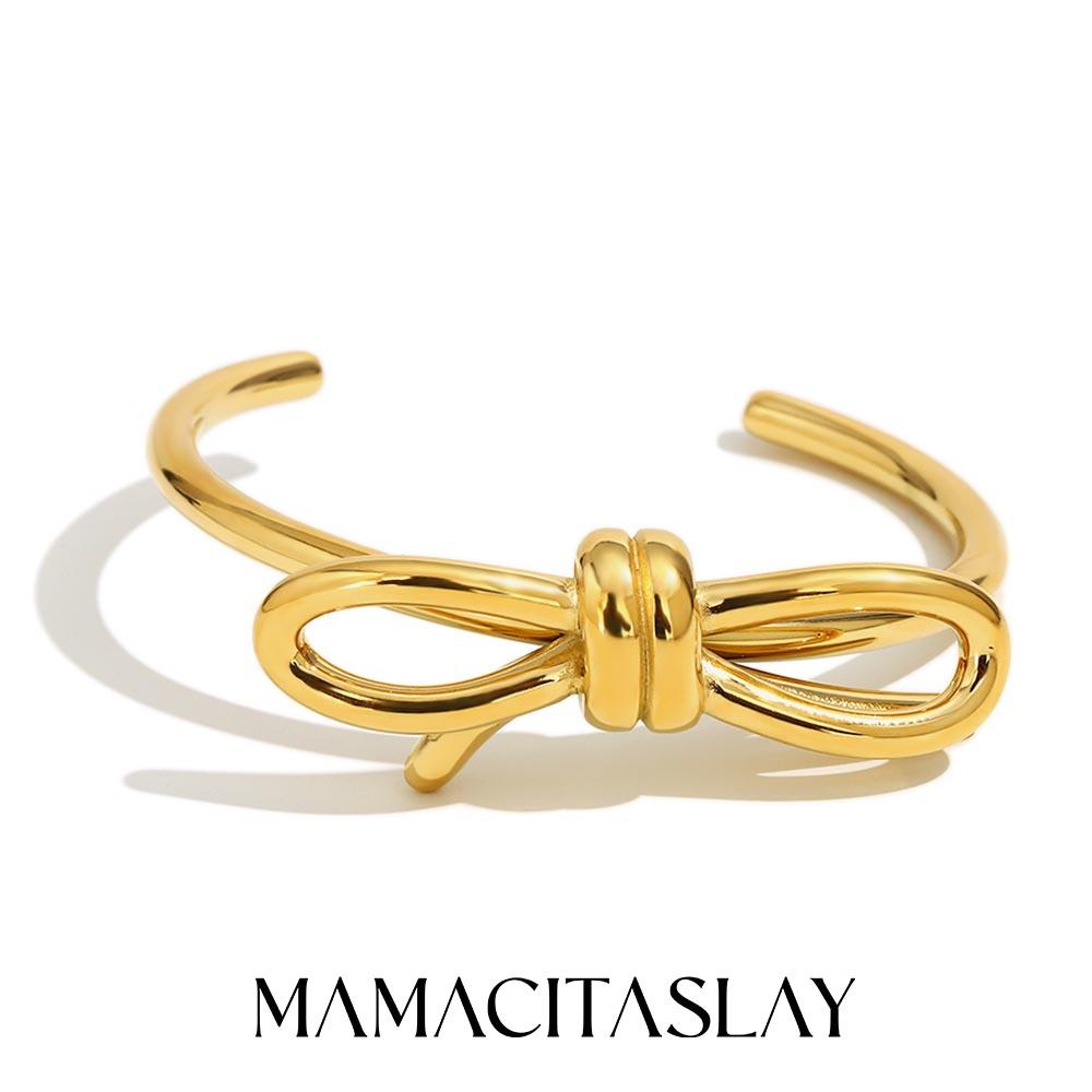 MamacitaSlay Позолоченный 18K Бандаж-браслет с открытым узлом-бантиком Позолоченные 18K Водонепроницаемые украшения для женщин Креативный акцентный браслет