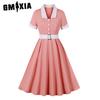 Women's Hepburn Style Contrast Color Collar Belt Slim Temperament Skirt Photo Vintage Dress
