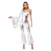Womens Clubwear Bodysuit Metallic Bell-Bottom Flare Sleeve Carnival Theme Costume