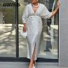 Women's Plus Size Fashion Temperament V Neck Sexy Slimming Sequin Dress