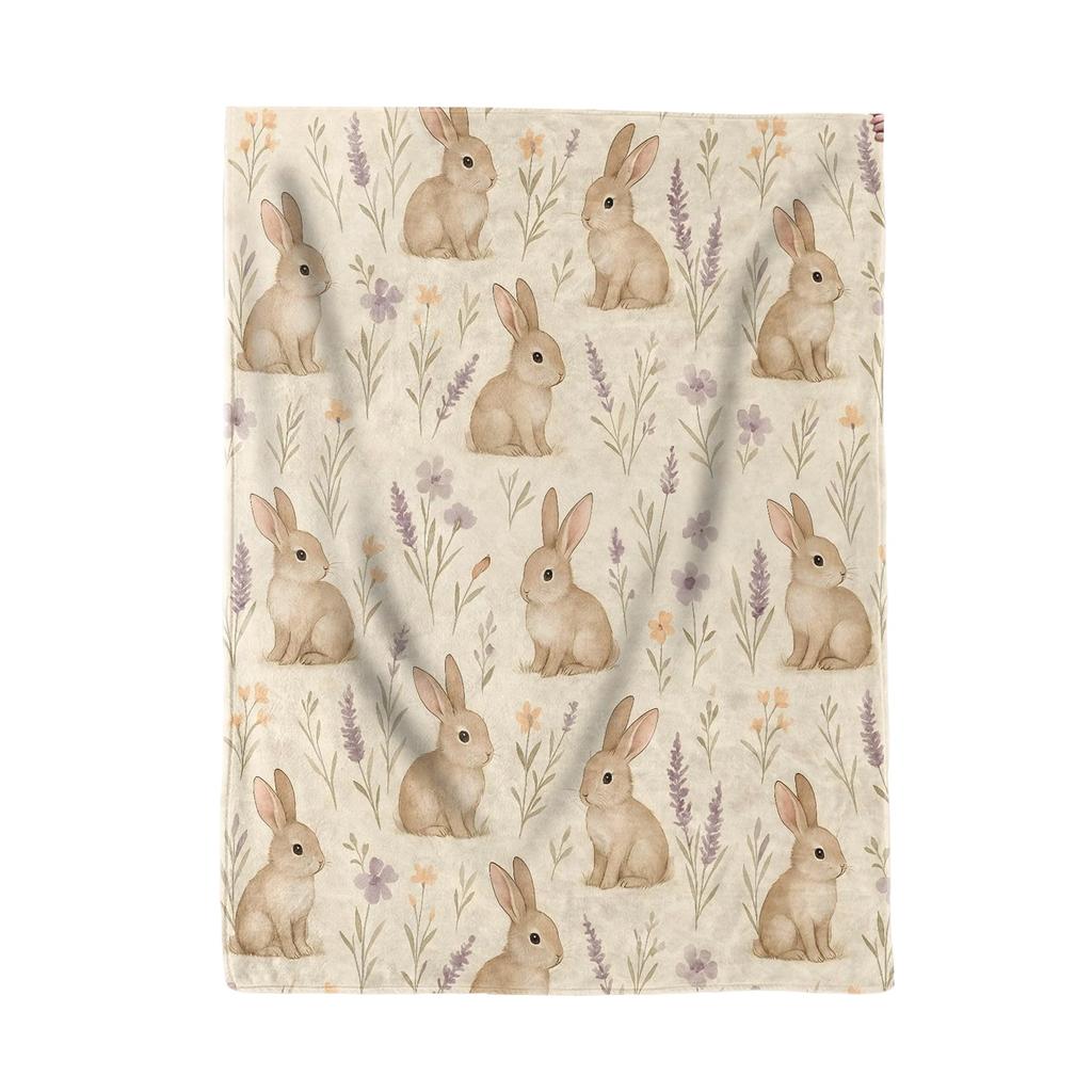 130*150cm Easter Flannel Bunny And Flower Digital Print Blanket, Bed Blanket, Small Dispenser