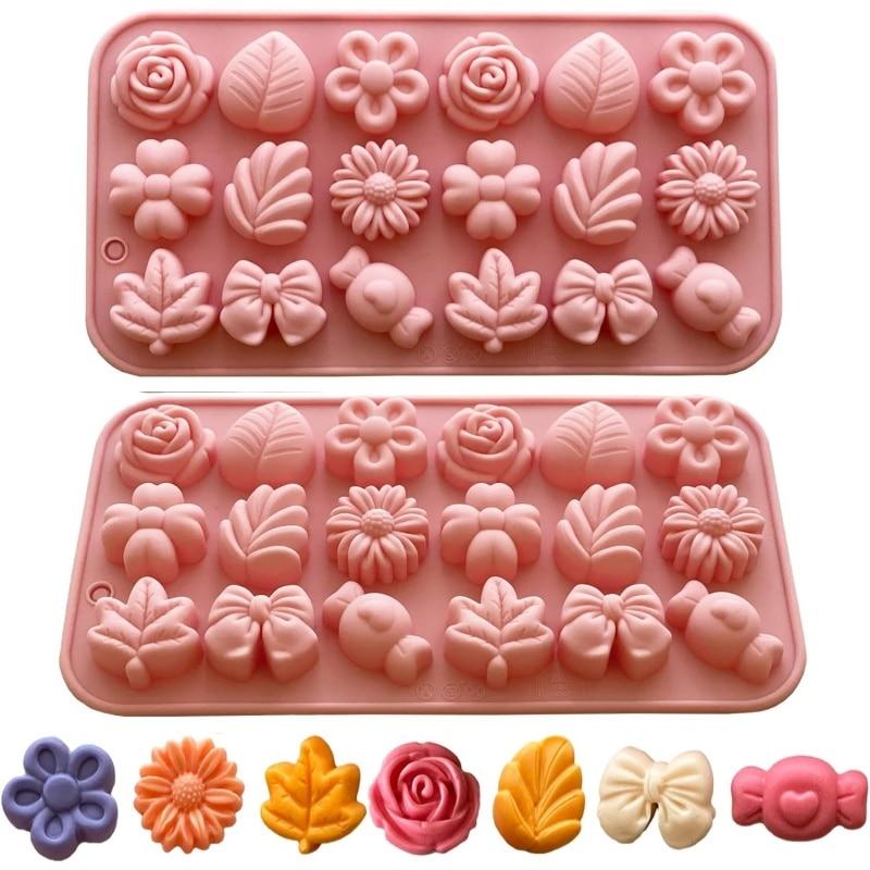 KuviKoo™ Silicone Baking Molds Set - Flowers, Leaves, Candy, Bow Shapes for Chocolate, Gummies, Ice Decoration, Food Safe Material, Easy to Clean