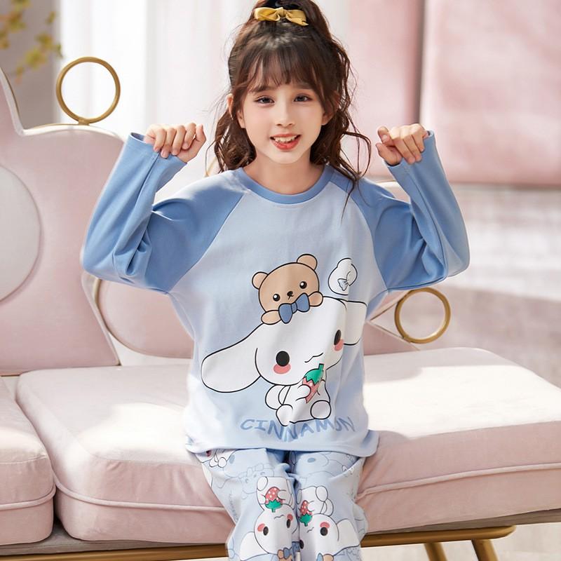 Girls Cotton Pajama Set Cartoon Print Lightweight Sleepwear Home Outfit Kids Ages 8
