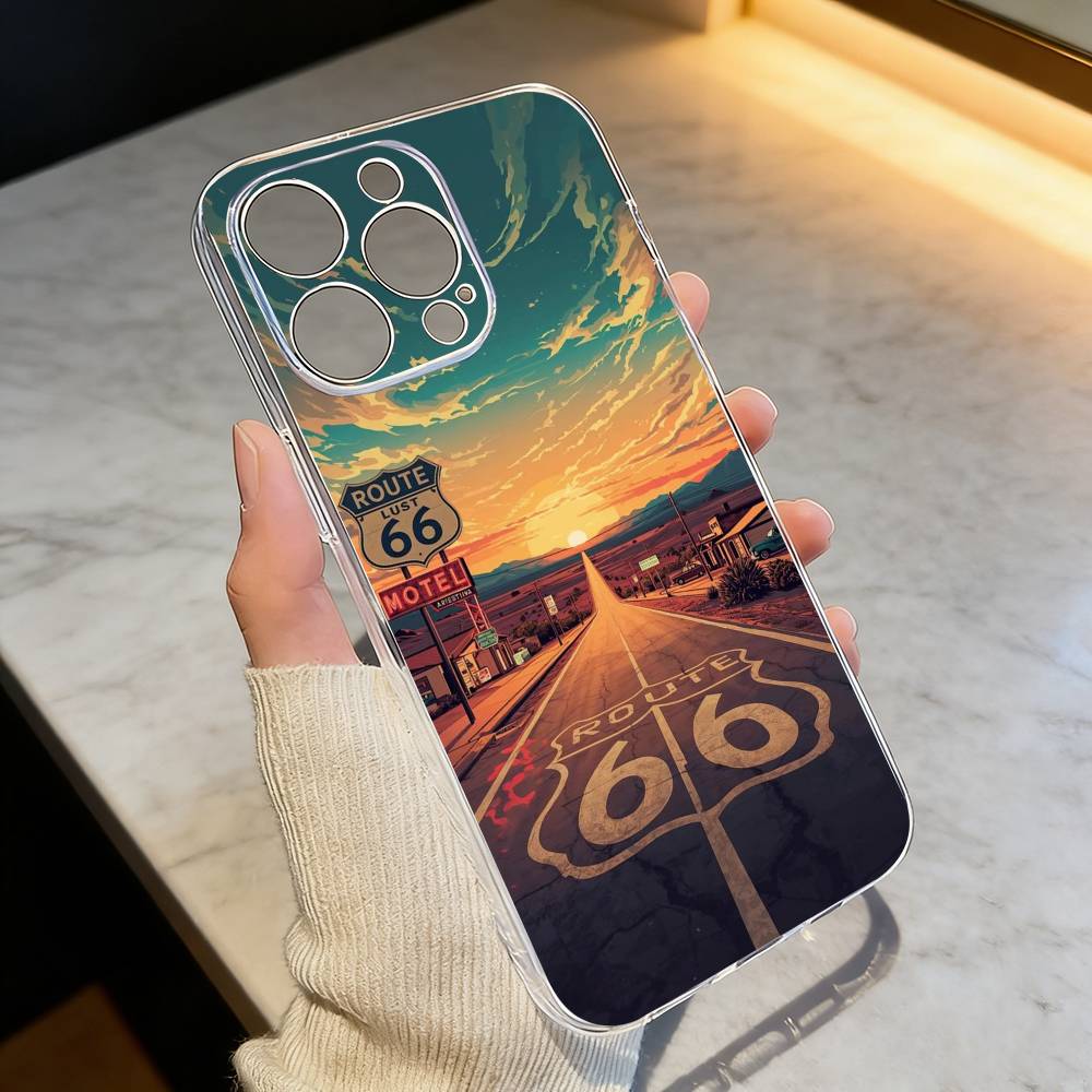 A-American R-Route 66 Phone Case Transparent Silicone Soft For iPhone 17 16 15 14 13 12 11 Mini Pro Max Plus