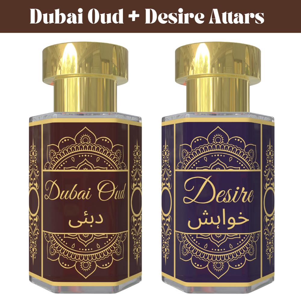 Комбо Attar Dubai Oud и Attar Desire – Насыщенные древесные и теплые восточные ароматические масла | Безспиртовой унисекс набор парфюмов с роликовым аппликатором | 2 × 6 мл