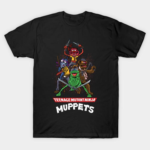 Asian Size Men Black Print T-shirt Teenage Mutant Ninja Muppets No-Cut Heat Transfer Print Cotton Tshirt