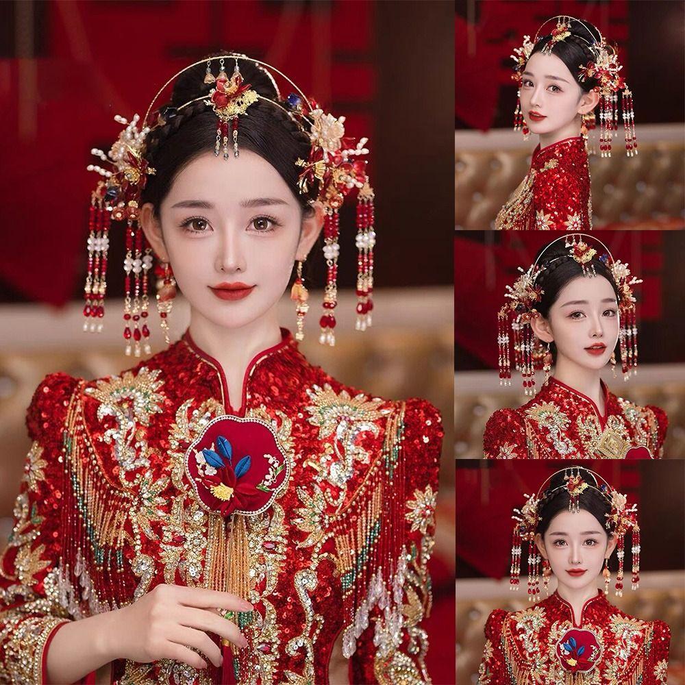 Китайский стиль невесты тиары кисточки свадебный ободок для волос изысканный головной убор невесты украшения для волос