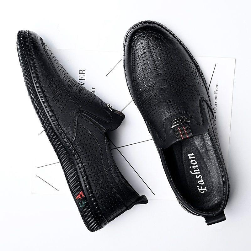 Leather Shoes Men's Shoes Summer Breathable Sandals Men's Soft-soled Hollowed-out Shoes