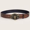 In-Stock Western Bull Head Buckle Leather Belt - Trendy Retro Punk Style for Men & Women