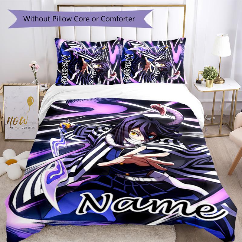 3pcs Demon Slayer5 Cover Set - Personalized Name, HD Printed Bedding with 1 Cover and 2 Pillowcases - Perfect for Home Decor, Easy Care