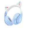 Детские беспроводные наушники Hoco W42 Cat Ear Bluetooth с кошачьими ушками и LED подсветкой Голубые с белым
