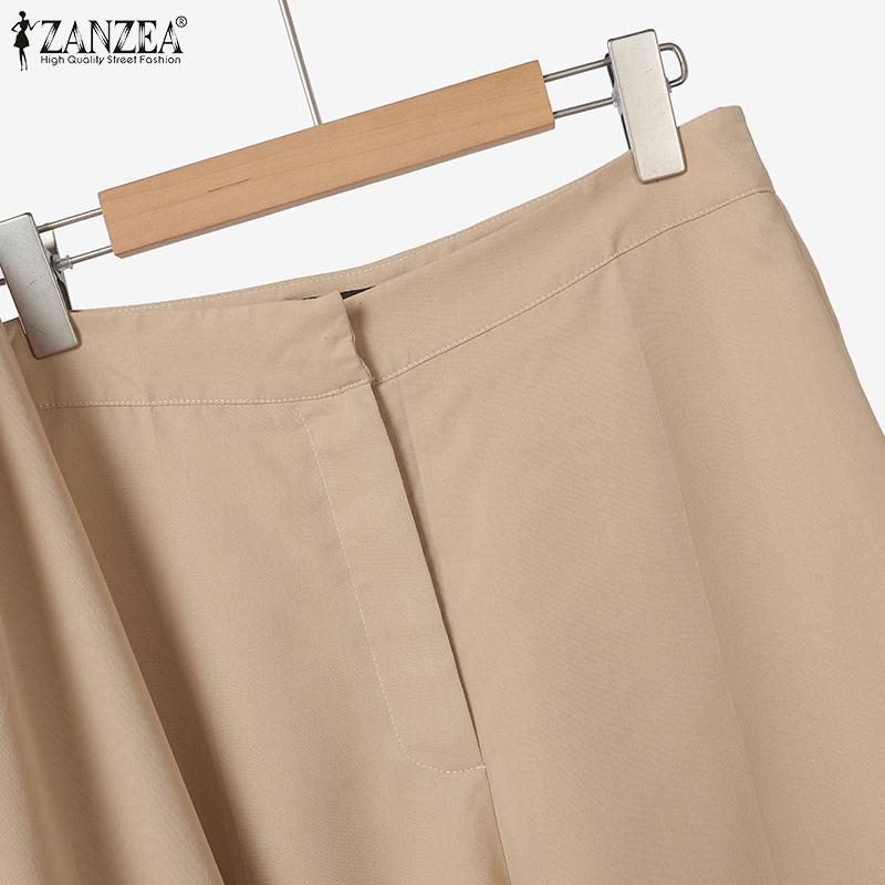 ZANZEA Женские кроп-топы с длинным рукавом и брюки с широкими штанинами, повседневный костюм-двойка