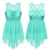 Kids Girls Sleeveless Irregular Hem Lyrical Dance Ballet Leotard Dress Performance Costume