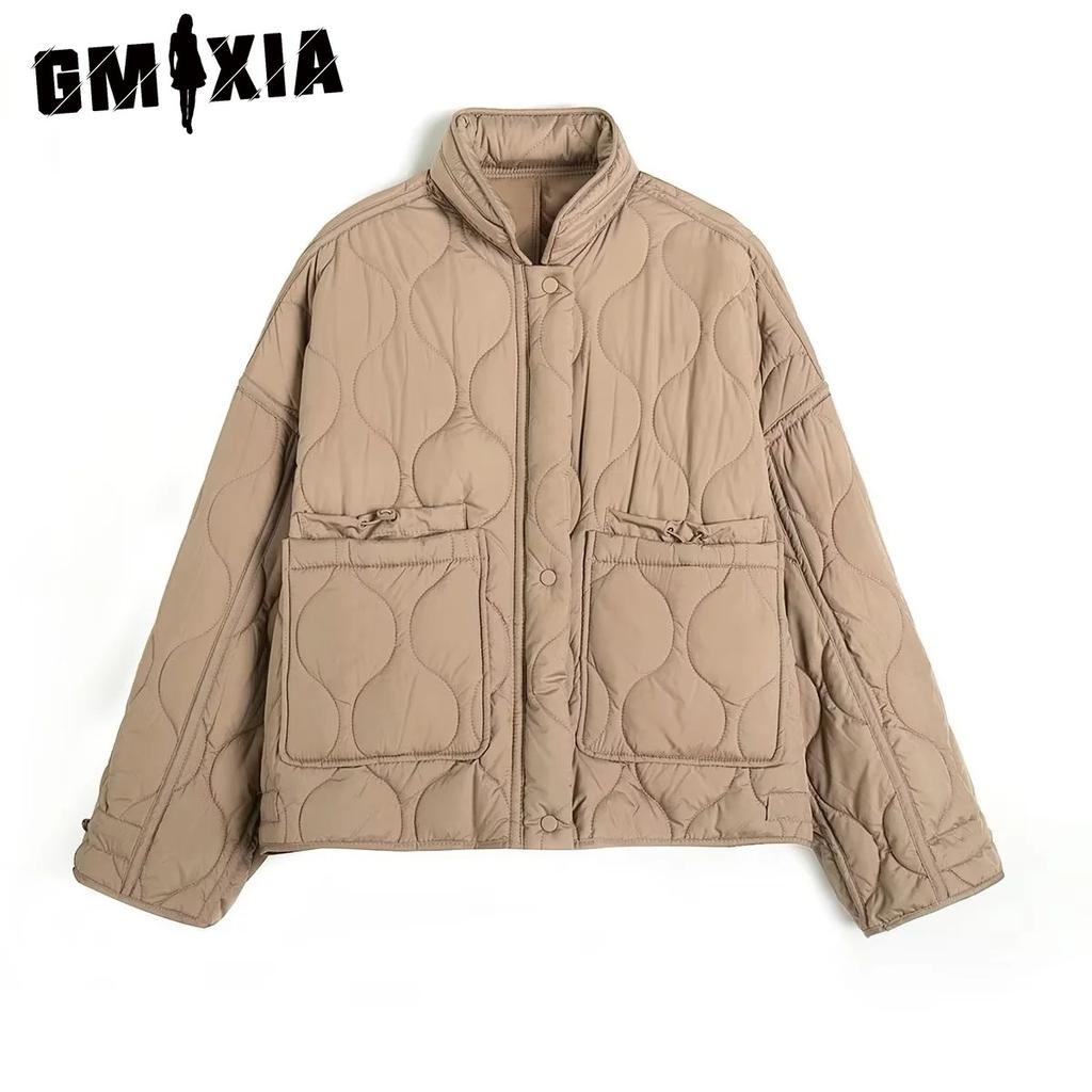 GMXIA Women's Vintage Casual Solid Color Print Autumn Winter Long Sleeve O-Neck Jackets & Coats