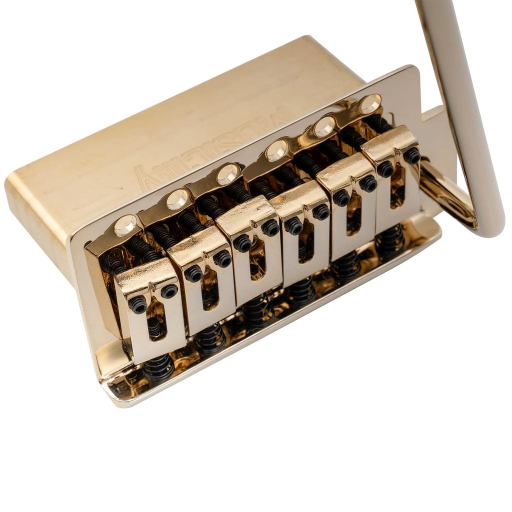 Musiclily Pro Modern Tremolo Unit Bridge with 40mm Solid Brass Block for Squier Stratocaster Electric Gold 10.5mm 6-Point Guitars,