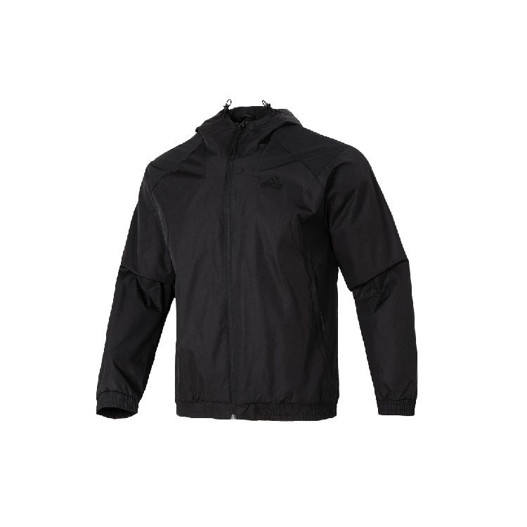 Adidas Solid Color Casual Hooded Raglan Sleeve Jacket Men Outerwear Black IP4920