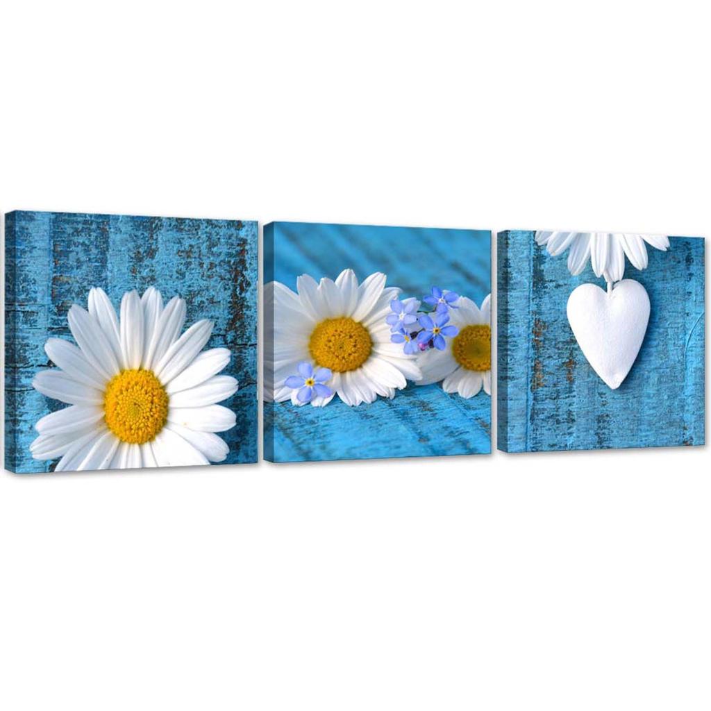 Feeby Set of three pictures canvas print, Daisies and hearts