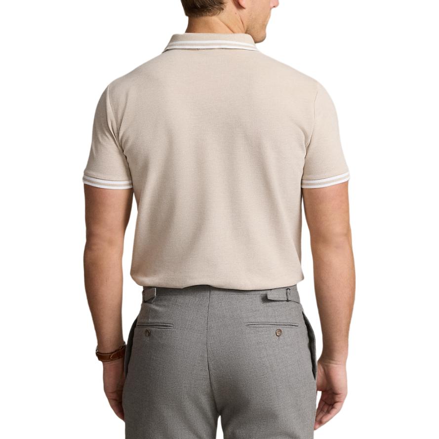 Polo Ralph Lauren SS24 вышитый логотип в полоску приталенная рубашка поло с коротким рукавом мужские рубашки поло пляжно-бежевый MNPOKNI1N822953-250