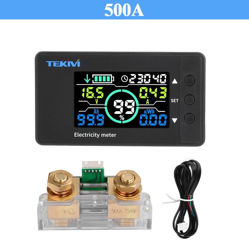 Тестер аккумулятора Счетчик кулонов 50A 100A 300A 500A Цветной экран Индикатор емкости аккумулятора Амперметр Вольтметр DC 7.5-100V