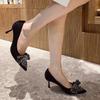 Fashion Shoes Female 2025 Slip On Women's High Heels Classics Dress Pumps Women Pointed Toe Thin Heels String Bead Bow Tie Shoes Women