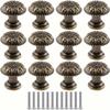 12pcs Vintage Mini Jewelry Box Knobs,Bronze Flower Pattern Mini Knobs,Vintage Mini Cabinet Knobs with Mounting Screws