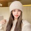 Осенне-зимняя шерстяная шапка женская свободная наклейка большой обхват головы бежевая холодная шапка теплая и утолщенная новая защита ушей вязаная шапка